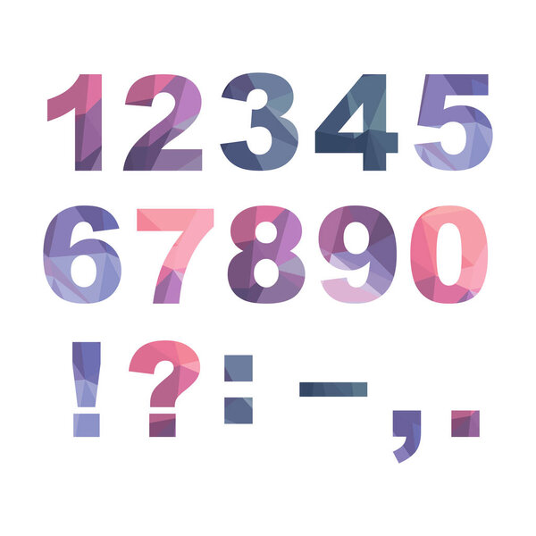 Цветные жирные числа и знаки препинания с полигональным эффектом
. 