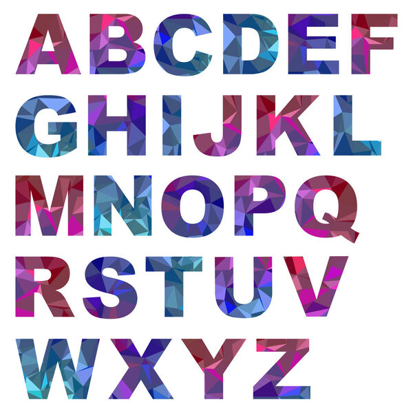 Alphabet, colorful bold letters with polygonal effect. 