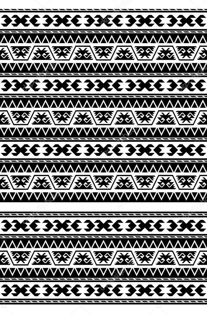 Seamless geometric ethnic pattern and border, black and white. Traditional Turkish kilim style.  Swatch and pattern brush are included in EPS file.