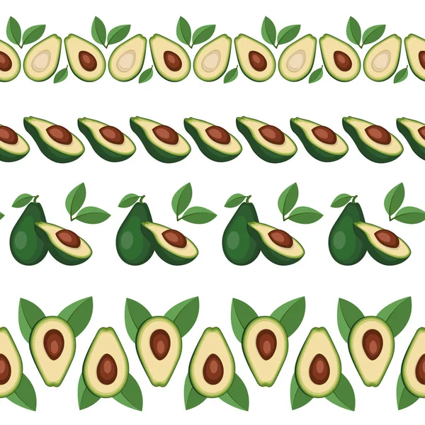 Naadloze Randen Met Avocado Vruchten Bladeren Patroonpenselen Zijn Opgenomen Eps — Stockvector