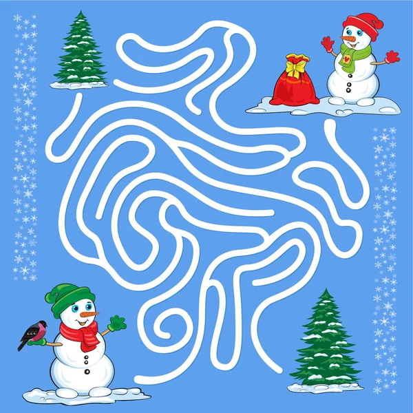 Labirent oyun kardan adam ile çocuklar için. Kardan adam kardan adam Noel hediye ile bir çanta almak için şakrak kuşu ile yardım.