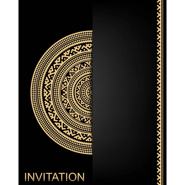 Plantilla Para Tarjeta Invitación Banner Ornamentos Étnicos Geométricos Redondos Las — Vector de stock