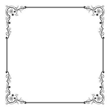 Kare siyah süslü çerçeve. Dekoratif çiçek köşeleri. Metin süslemesi için peçeteler. 