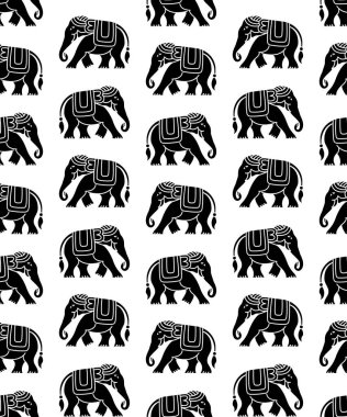 Kabile stili filler ile Seamless siyah modeli. Tayland, Hindistan, Afrika sembolü. Renk örneği vektör dosyası içinde yer almaktadır.