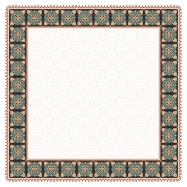 Kare çiçek çerçeve. Arapça tarzı dekoratif süsleme. Fayans, arabesk. Süslü peçete. Renk örneği Eps dosyasına eklenir.