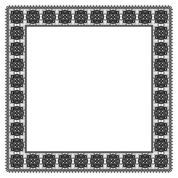 Quadrato Cornice Floreale Bianco Nero Ornamento Decorativo Stile Arabo Piastrelle — Vettoriale Stock