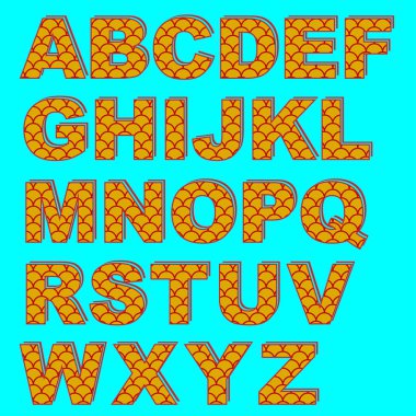 Dekoratif sermaye İngilizce harfleri. Doymuş balık ölçek deseni. 