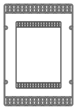 Siyah ve beyaz dikdörtgen çerçeveler. Titreşimli görüntü satırları. A3, A4 sayfa oranlar. Temel Gürcü, Ermeni, Arapça, Bizans stilleri. EPS dosyasına dahil desen fırçaları.