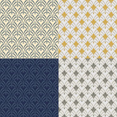 Sorunsuz soyut desenler kümesi. EPS dosyasında bulunan renk örnekleri. Art Nouveau stili ve renkleri.