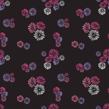 Siyah arka plan üzerine soyut çiçek ile Seamless Modeli.