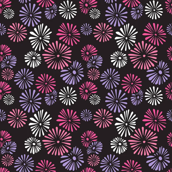 Patrón Sin Costuras Con Flores Abstractas Sobre Fondo Negro — Vector de stock