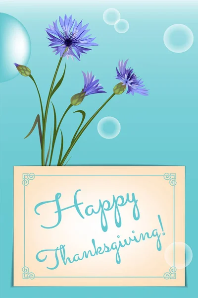 卡片模板与玉米花和一张纸与华丽的框架 手绘字母感恩节快乐 — 图库矢量图片