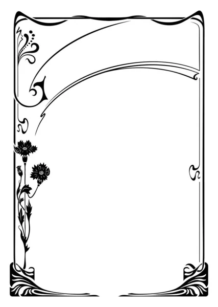 长方形黑色复古框架与抽象的花卉元素 新艺术风格 证书模板 页比例 — 图库矢量图片