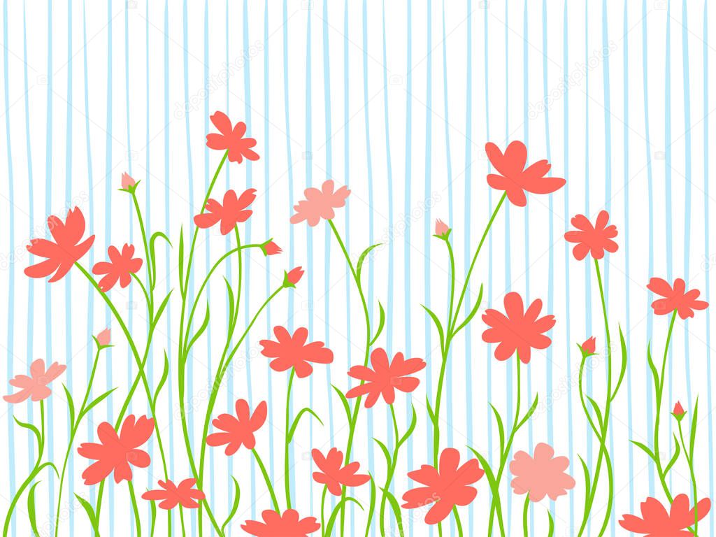 Abstract meadow wild flowers, border for summer or spring card, illustration.