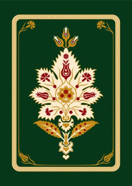 Kaprisli çiçek ve çerçeve ile İllüstrasyon. Suzani aşiret tarzı. Desen fırçası dahil.