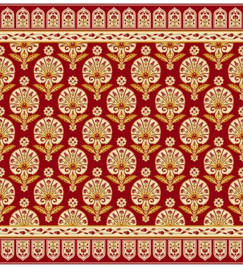 Dikişsiz desen ve çeşitli kaprisli çiçekler ile sınırları. Suzani aşiret tarzı. Swatch ve desen fırçaları dosyaya dahildir. 