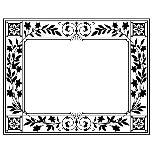 Cadre Rectangulaire Décoré Noir Blanc Éléments Floraux — Image vectorielle