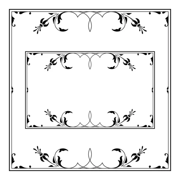 Deux Cadres Décorés Noirs Carrés Rectangulaires Éléments Floraux Foliaires — Image vectorielle