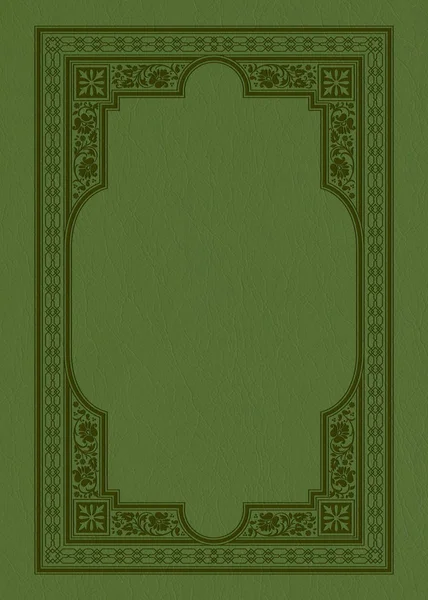 革の緑の部分に長方形の華やかなフレームワーク 装飾的な要素 レトロなスタイル ブックカバーまたはアイコンケースのデザイン — ストック写真