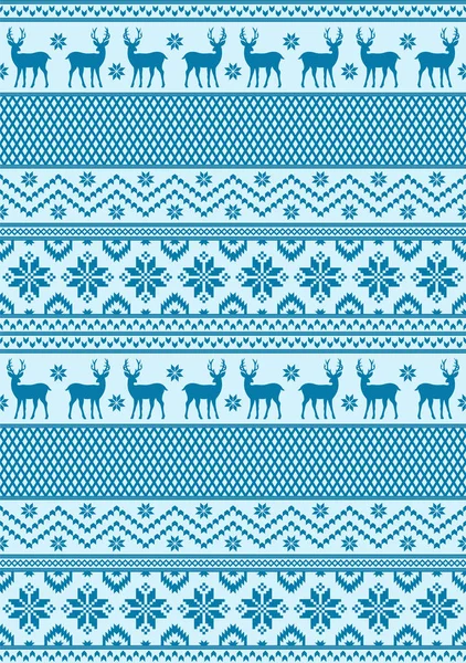 Απρόσκοπτη Μοτίβο Ελάφια Και Χιονονιφάδες Πλέξιμο Στυλ Μπλε Χρώματα Νέο — Διανυσματικό Αρχείο