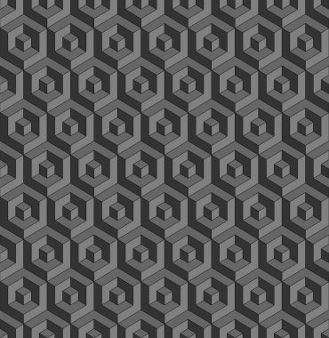 Gri küplerden oluşan dikişsiz geometrik desen. 3d taklit. Swatch vektör dosyasına dahildir. 
