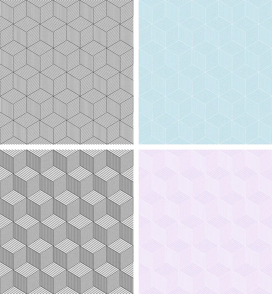 由立方体构成的4个无缝几何图案 矢量文件中包括的色板 — 图库矢量图片