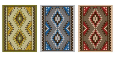 Amerikan Kızılderilileri kabile battaniyeleri. Navajo etnik tarzı. Çeşitli renk setleri. 