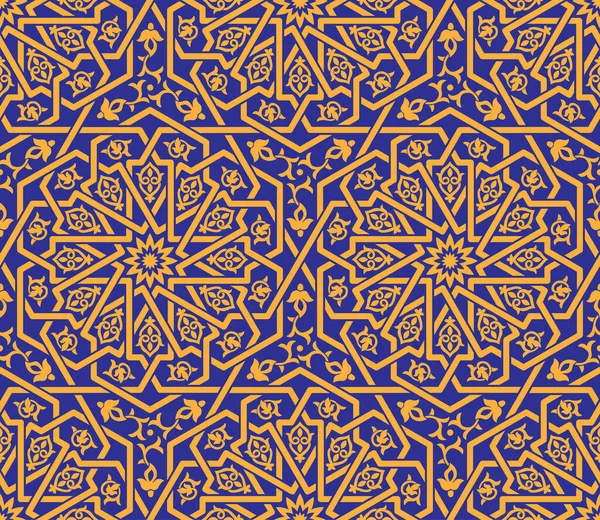 Patrón Islámico Dorado Sin Costuras Telón Fondo Azul Estilo Gráfico — Archivo Imágenes Vectoriales