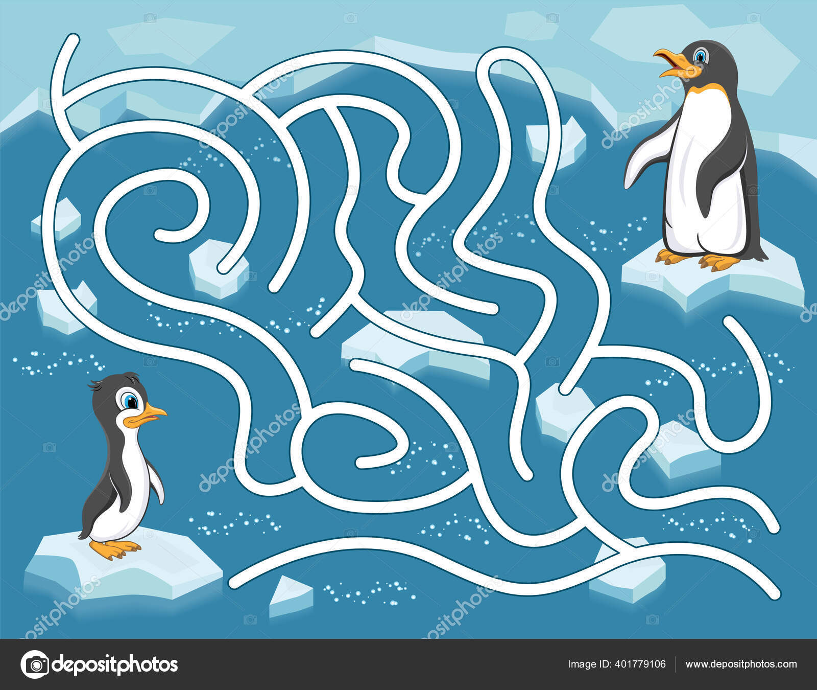 Jogo Labirinto Com Pinguins Gelo Ajude Pinguim Bebê Chegar Sua