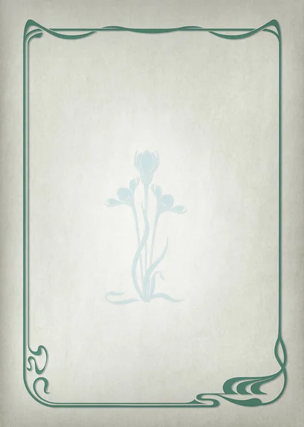 Decorative framework and flower on realistic background. Imitation of parchment. Art Nouveau style of 1920s. A3 page size.