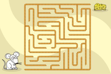 Fareyle labirent oyunu ve bir parça peynir. 