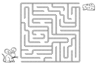 Fareyle labirent oyunu ve bir parça peynir. 