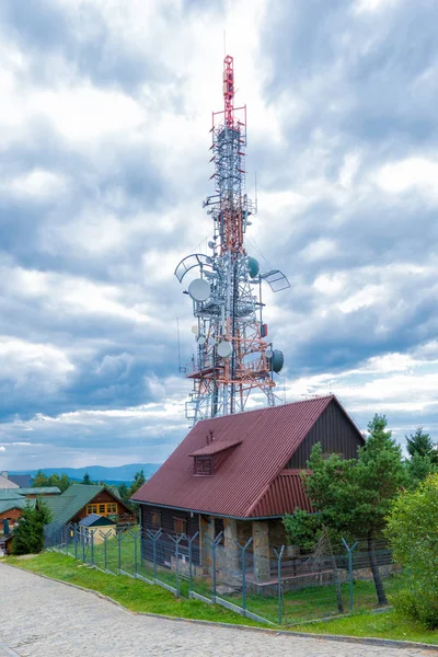 Щогла Мовлення Вид Радіосигналу Телевізійної Вежі Фону — стокове фото
