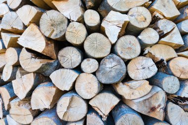 Arkaplan olarak istiflenmiş tahta kütükleri duvarı