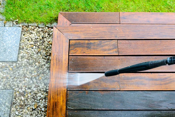 Terraço Limpeza Com Uma Máquina Lavar Energia Limpador Alta Pressão — Fotografia de Stock