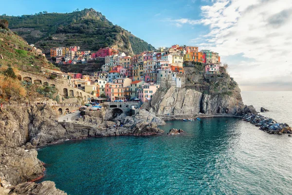 Mejor Panorama Italia Manarolla Costa Liguria Parque Nacional Cinque Terre —  Fotos de Stock