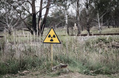 Pripyat şehri. Chernobyl dışlama bölgesi. Çernobil nükleer santralinde meydana gelen kaza. Kazaların sonuçları. Sarı radyasyon işareti. Tehlikeli bir bölge. Radyasyon ile enfeksiyon