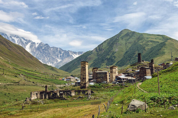 The Caucasian village of Ushguli, the land of thousands of towers, Svaneti towers, the highest-tier community in Europe Ushguli, Svaneti, Caucasus, Georgia