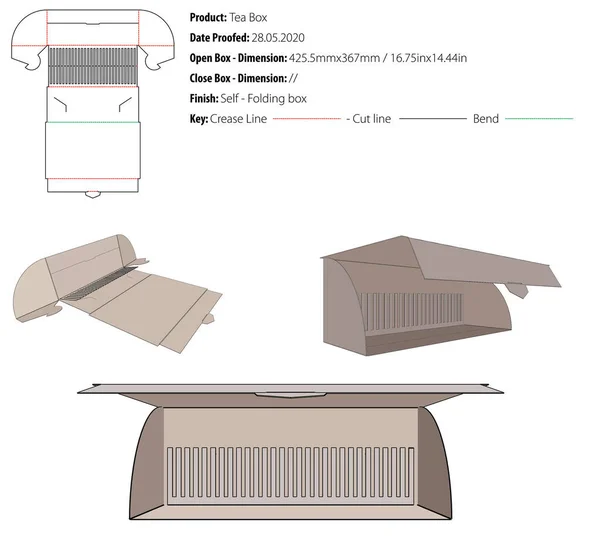 Herbata Pudełko Projekt Szablon Selflock Die Cut Wektor — Wektor stockowy