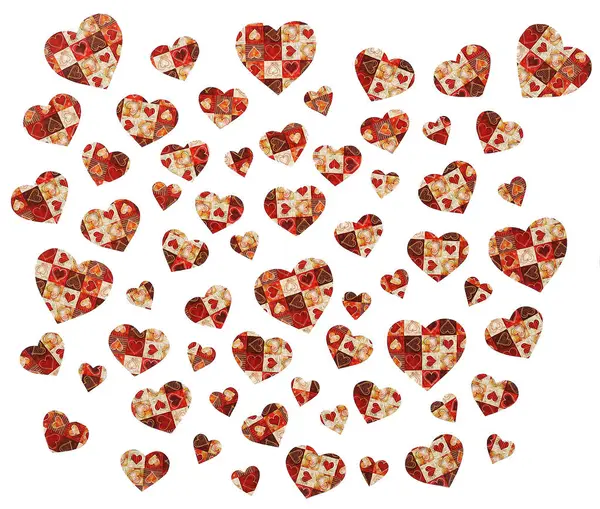 Arka plan kırmızı renklerde küçük Kalpler