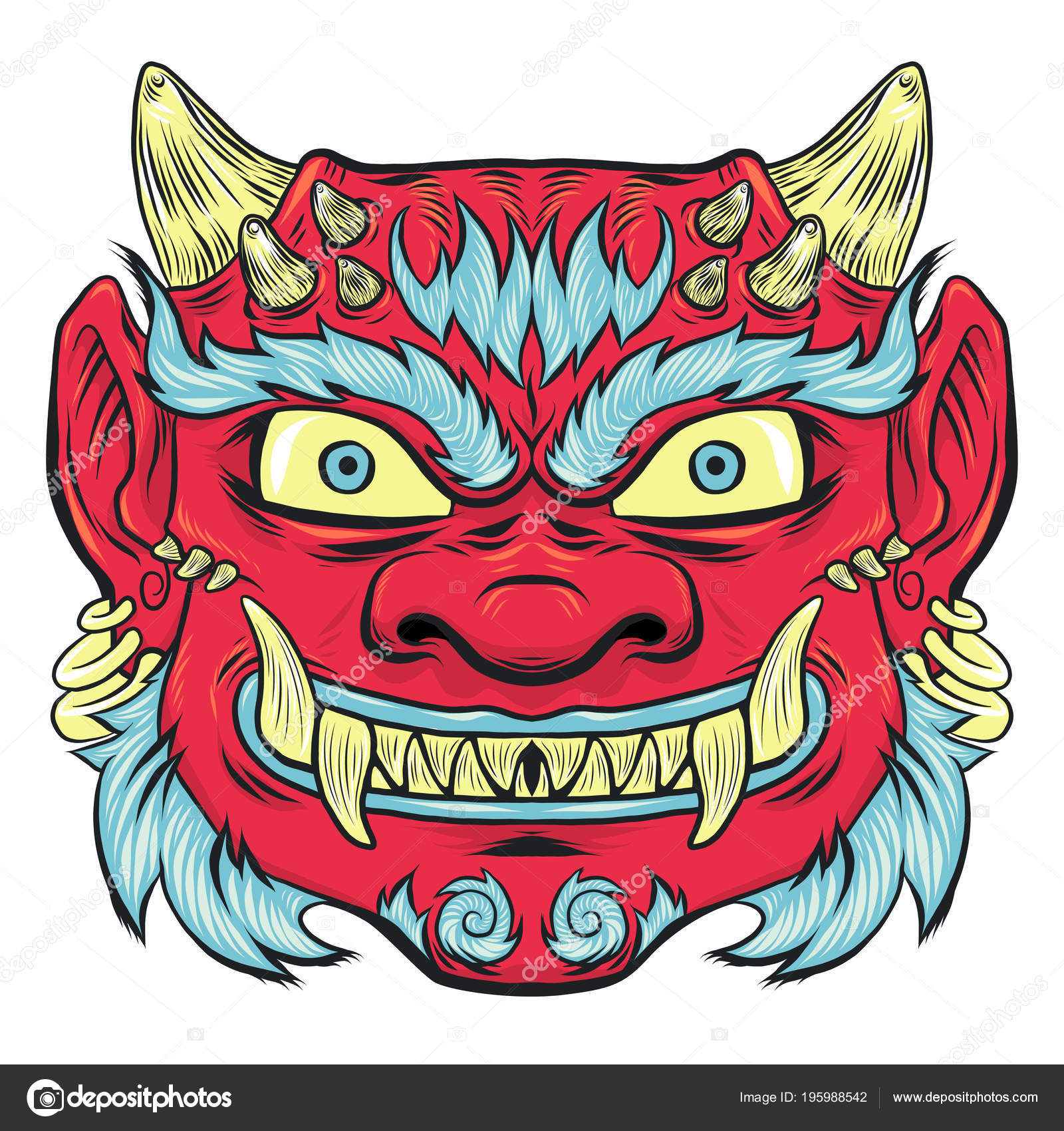 Download Asian Traditional Red Painted Demon Mask Isoleted On White Prit For Tshirt Design Or Greeting Japanese Card Stock Vector C Jkazanceva 195988542