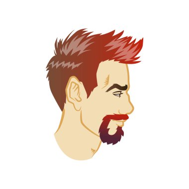 Vektör erkekler yüz profili hipster kafa saç kesimi, bıyık ve sakal sakallı. Silüetler veya avatarlar, amblem ve simgeler, Etiketler için