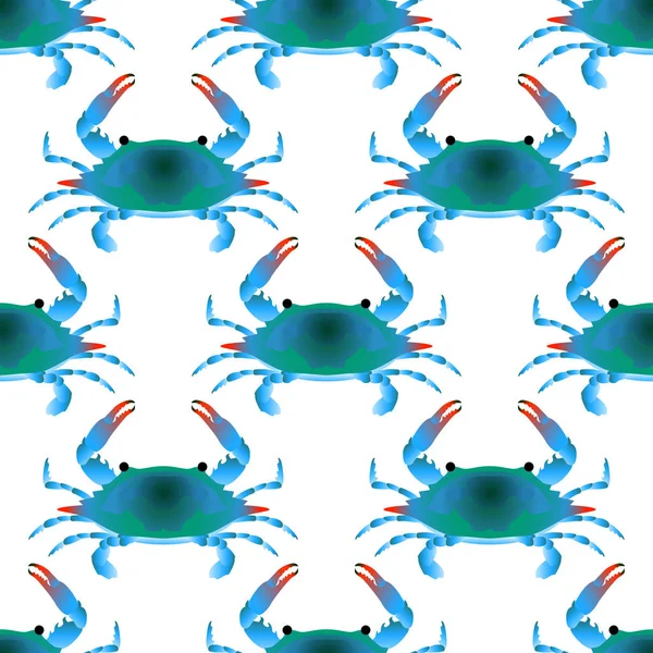 Crabe bleu motif sans couture. Concept de fruits de mer à gradient plat — Image vectorielle