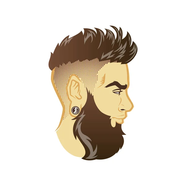 Vektor bärtige Männer Gesicht Profil Hipster Kopf mit Frisuren, Schnurrbärte und Bärte. für Silhouetten oder Avatare, Embleme und Ikonen, Etiketten — Stockvektor