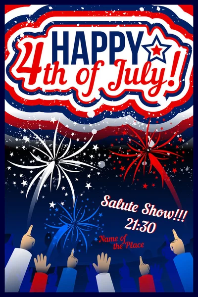 USA Bannières de fête de l'indépendance serties de feux d'artifice. Journée américaine. Affiche lumineuse — Image vectorielle