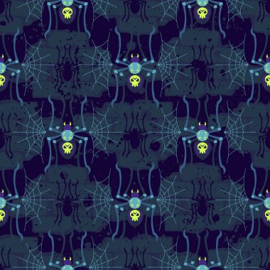 Kızlar, erkekler için giyim için soyut sorunsuz vektör desen. Yaratıcı geçmiş ile örümcekler komik duvar kağıdı Tekstil ve kumaş için. Moda stil. Renkli parlak