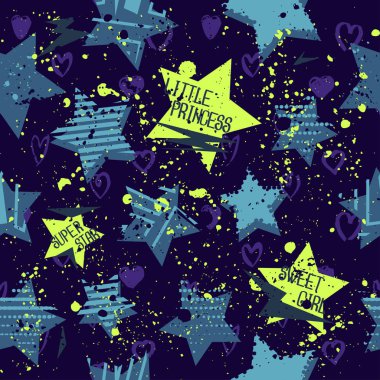 Kızlar, erkekler için giyim için soyut sorunsuz vektör desen. Noktalı, yaratıcı arka plan yıldız. Tekstil ve kumaş için komik duvar kağıdı. Moda stil. Renkli parlak