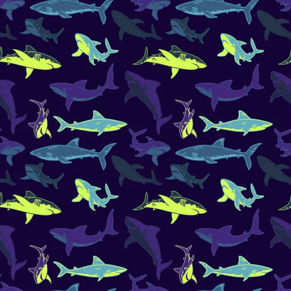 Modèle vectoriel sans couture abstrait pour les filles, les garçons, les vêtements. Fond créatif avec des requins. Fond d'écran drôle pour le textile et le tissu. Style mode. Coloré lumineux — Image vectorielle