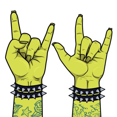 Punk Rock Festivali poster ya da Cadılar Bayramı partisi için öğe. Rock and Roll zombi el işareti