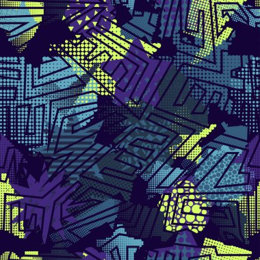 Kızlar, erkekler ve giysiler için soyut, kusursuz vektör deseni. Noktalı yaratıcı arka plan, geometrik figürler tekstil ve kumaş için komik duvar kağıtları. Moda tarzı. Renkli parlak